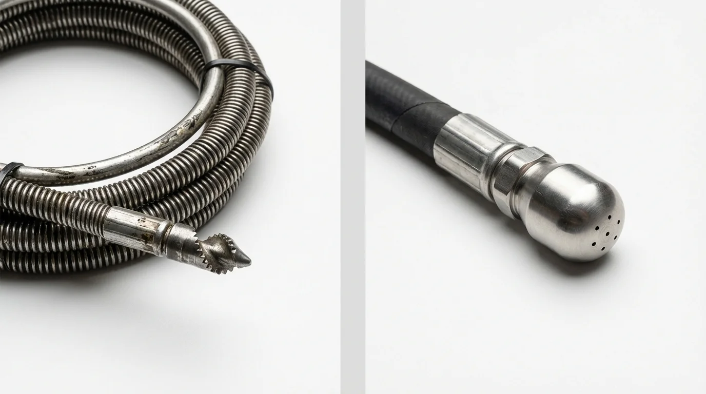 Drain snake cable and hydro jetting nozzle used for drain cleaning in Carbondale, IL