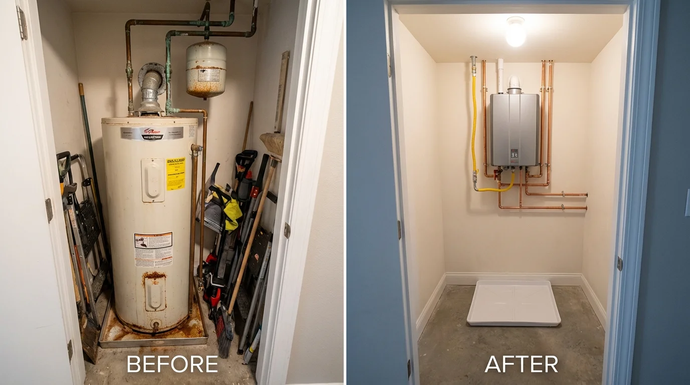 Tank water heater versus wall-mounted tankless unit comparison for Carbondale, IL homeowners